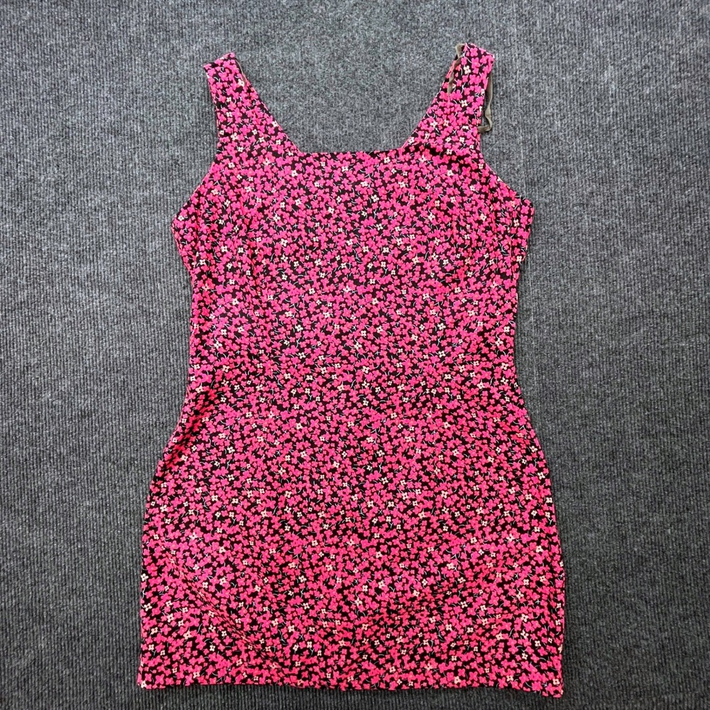La Belle Vintage 90s Pink Floral Mini Dress Size 7 Cotton Boho Cottagecore USA - Picture 2 of 5